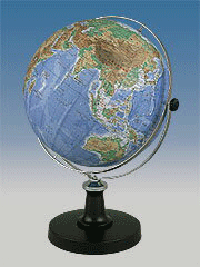 43cm 地球儀 地勢図（標高別の色分け）地勢図タイプ 43−TRJA リング式スチール製ホルダー スチール台座 卓上型 日本地図付 日本製「手貼り」仕上げ SHOWAGLOBES 昭和カートン 三貴工業