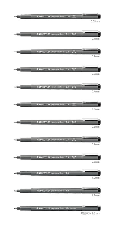 ステッドラー　ドローイングペン　ピグメントライナー　pigment liner　308　黒（ブラック）　0.05、0.1、0.2、0.3、0.4、05、0.6、0.7..