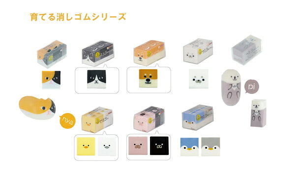 育てる消しゴム 使っていくほど自分だけの形になり愛着を持って使い続けられるケシゴム W21×H21×D42mm(ネコゴム シバゴム アザラシ) 2個入 約H21×W21×D21mm×2個(ピヨゴム ブタゴム ペンギン) sun-star サンスター文具【 35個までメール便対応可能 】