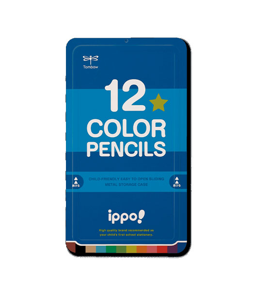 トンボ　ippo! スライド缶入色鉛筆 12色【CL-RPM0412C】プレーン Blue /イッポ　12COLOR PENCILS　1576400 Tombow スライド式缶入色鉛筆【名入れは行っておりません】6個までメール便対応可能