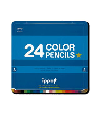 トンボ　ippo! スライド缶入色鉛筆 24色【CL-RPM0424C】プレーン Blue /イッポ　24COLOR PENCILS　1576406　Tombow スライド式缶入色鉛筆　【名入れは行っておりません】2個までメール便対応可能