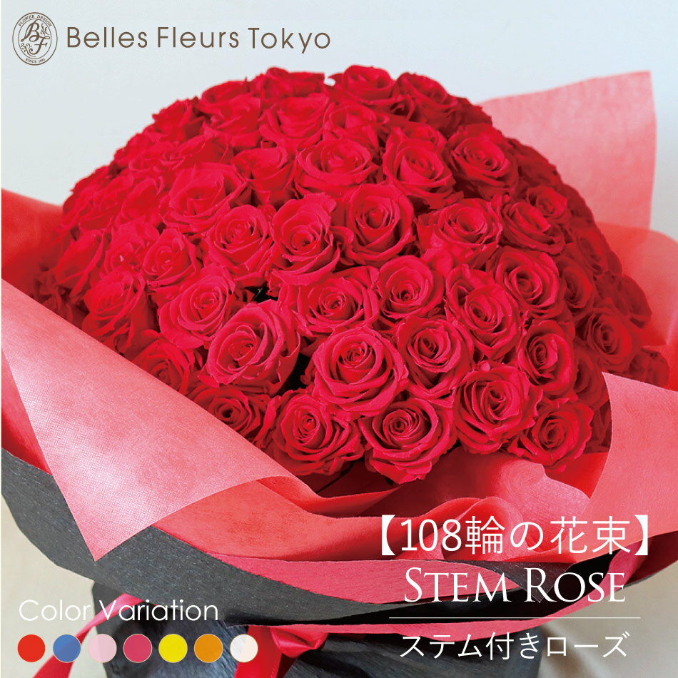 プリザーブドフラワー ギフト バラ 誕生日 花 プロポーズ 薔薇 花束 赤 還暦 記念日 プレゼント ブーケ サプライズ お祝い 結婚 バラの花束 108本 なでしこJAPANにカズが贈ったバラ 出荷15営業日 #ステム付きローズ【108輪の花束】