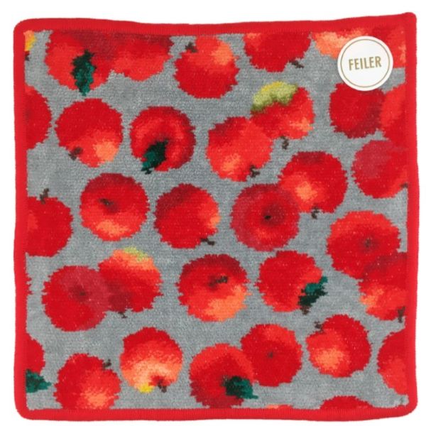 フェイラー　レポム　タオルハンカチ　ライトグレー×レッド