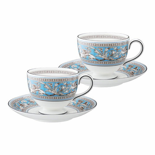 ウェッジウッド フロレンティーンターコイズ ティーカップ&ソーサー(リー) ペアギフトセット