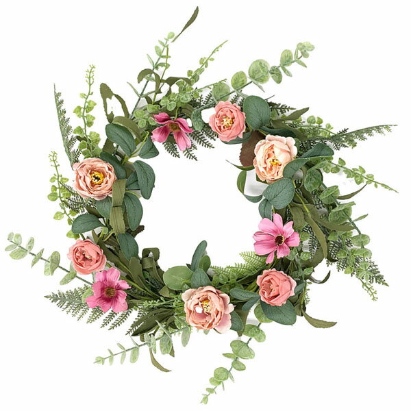 ボタニカルリース アーティフィシャル ピンクローズ / おしゃれ 玄関リース ローズ