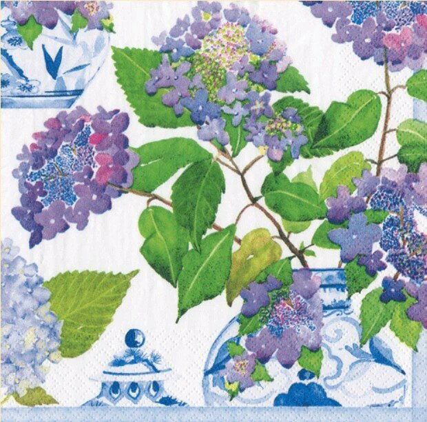 Other - Caspari　カスパリ　ペーパーナプキン　あじさい 33x33cm 20枚入 紫陽花 Hydrangeas and Porcelain / お茶会 ラッピング 花柄 ドイツ製 ペーパータオル