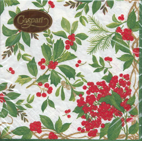 Caspari�������ѥꡡ���ꥹ�ޥ� �ڡ��ѡ��ʥץ��󡡥ҥ��饮 Holly Chintz White ���������� 33x33cm 20������ / �ɥ����� ...