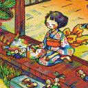 風鈴丸 額付き木版画 朝顔の庭で 2008年