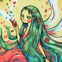 風鈴丸 額付き木版画 花守りの娘 2008年
