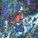 風鈴丸 額付き木版画 森へ帰る 1998年