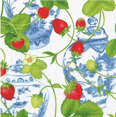 Caspari　カスパリ　ペーパーナプキン　ストロベリークリーム 33x33cm 20枚入 StrawberryCream / お茶会 ラッピング 苺 いちご ストロベリー ドイツ製 ペーパータオル