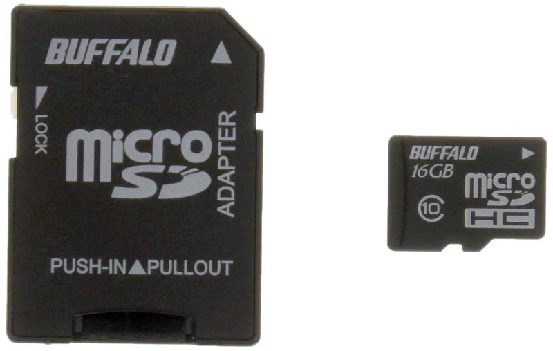 バッファロー BUFFALO Class10 microSDHCカード SD変換アダプター 16GB RMSD-16GC10AB外形寸法(幅×高さ×奥行):11×15×1mm※本体のみ(突起部除く)質量:約0.4g動作保証環境 結露なきこと:温度:0~60度、湿度:20~90%RoHS基準値:対応主な付属品:microSD → SD変換アダプター、ご利用の手引き電源管理:省電力モード対応