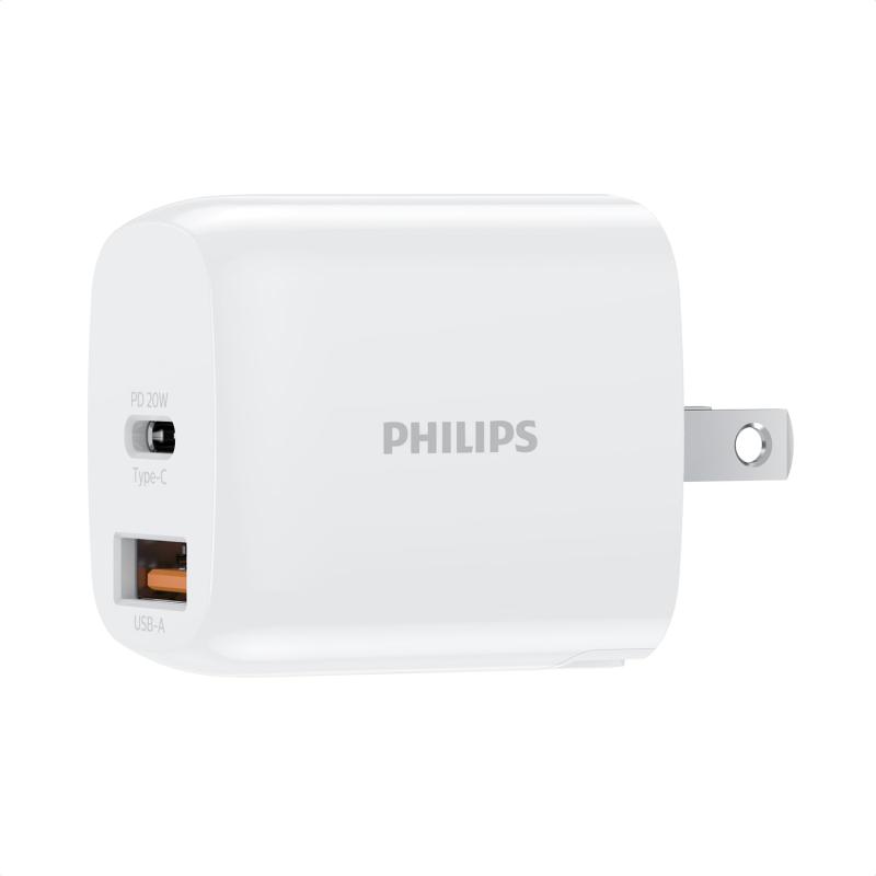 Philips (フィリップス) USB-A to C 充電器 2ポート PD3.0/QC3.0対応 急速充電 持ち運び コンパクト AC充電器 DLP4326C