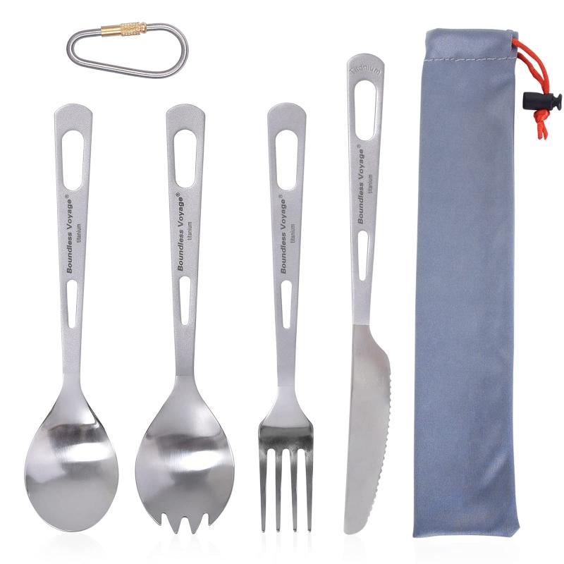 Boundless Voyage チタンカトラリー フォーク/スプーン/ナイフ/先割れスプーン 4点セット キャンプカト..