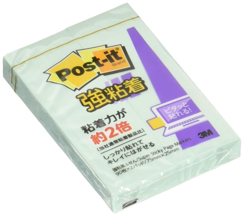 スリーエム ポストイット 付箋 強粘着 75×25mm 90枚 2冊 アップルグリーン 5個パック 500SS-AG-5P