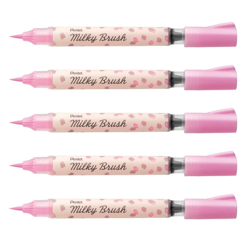 ぺんてる カラー筆ペン ミルキーブラッシュ パステルピンク 5本 XGFH-PP
