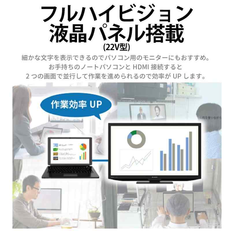 シャープ 22V型 液晶 テレビ AQUOS 2T-C22DE-B フルハイビジョン 外付けHDD裏番組録画対応 2021年モデル ブラック