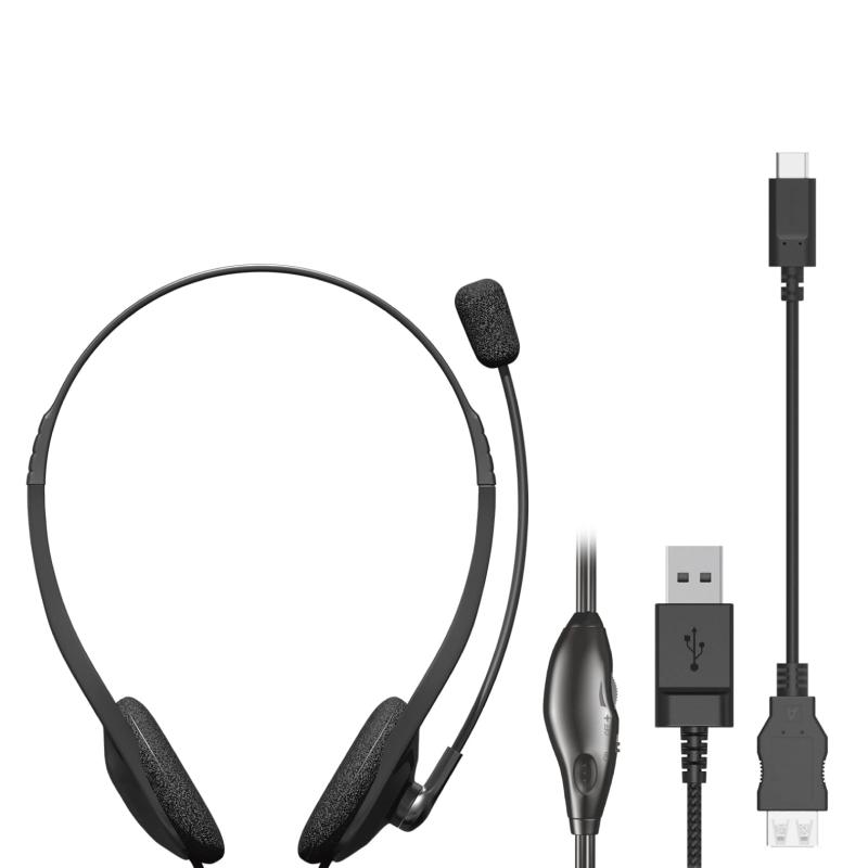 エレコム ヘッドセット 有線 USB接続 オーバーヘッド型 マイクアーム付き USB Type-C変換ケーブル付属 両耳用 ブラック HS-HP22UCBK