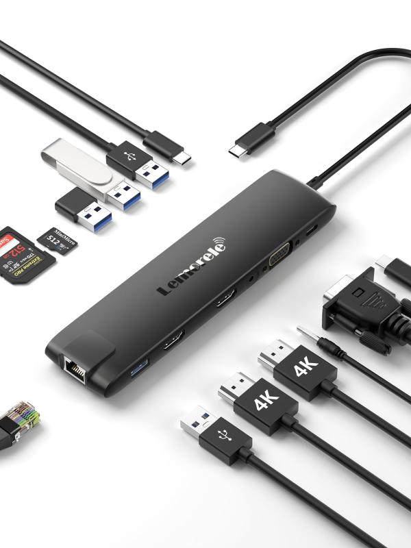 ドッキングステーション MST USB C ハブ 13-IN-1 Lemorele USB3.0 ハブ 2 HDMI 4K@30Hz HDMI出力 VGA 3.5mmサウンドポート Type-Cアダプター 2*USB 3.0ポート 2.0USB A 2 3.1USB A 10G USB C 4K HDMI 100W PD イーサネット LAN ポー