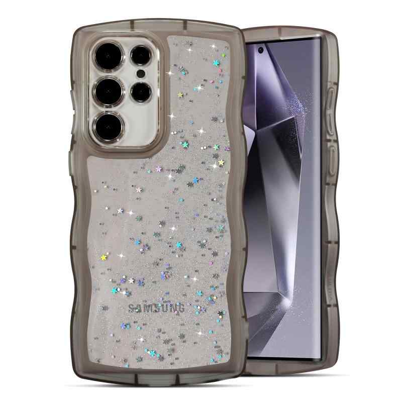QLTYPRI Galaxy S24 Ultra ケース クリア TPU カバー ウェーブ おしゃれ 韓国 可愛い ウェーブ グリッター 透明 薄型 軽量 耐衝撃 滑り止め (SC-52E / SCG26) スマホケース ワイヤレス充電対応 ストラップ