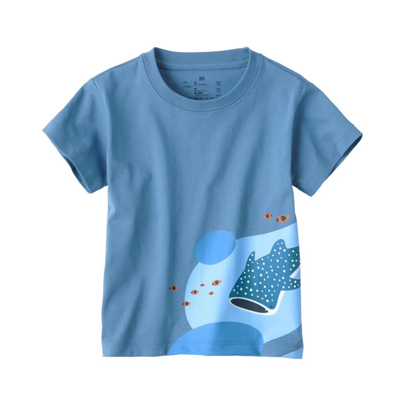 無印良品 ベビー あたまするっと プリント半袖Tシャツ ユニセックスベビー CC23BA4S ブルー ベビー80