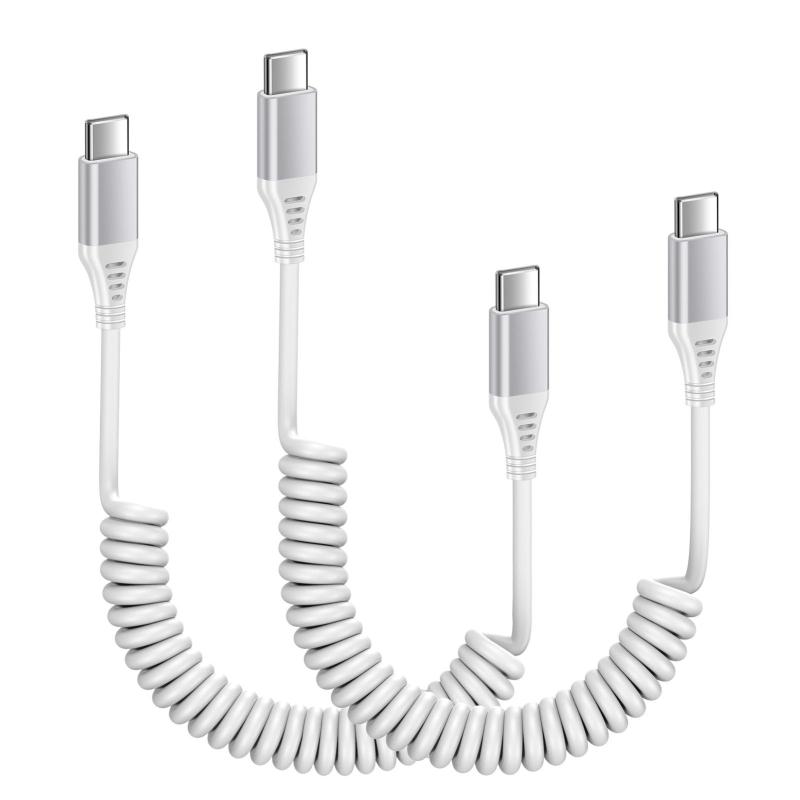 Viviber pdケーブル タイプc コイルケーブル usbケーブル カール type-c 車用 充電ケーブル 20W/PD急速充電対応 伸縮自由（0.3Mから1.8Mまで) 2本セット 車 携帯 ケーブル 伸縮 iphone16/15 スマホ充電ケー