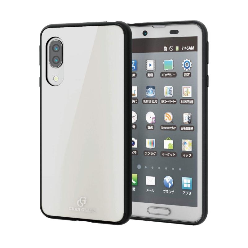 エレコム AQUOS sense3 lite / AQUOS sense3 / Android One S7 ケース ハイブリッド [ガラスとソフト素材の2種構造で本体を保護] 美しいリアルガラス採用 SIMPLE DESIGN ホワイト PM-AQS3