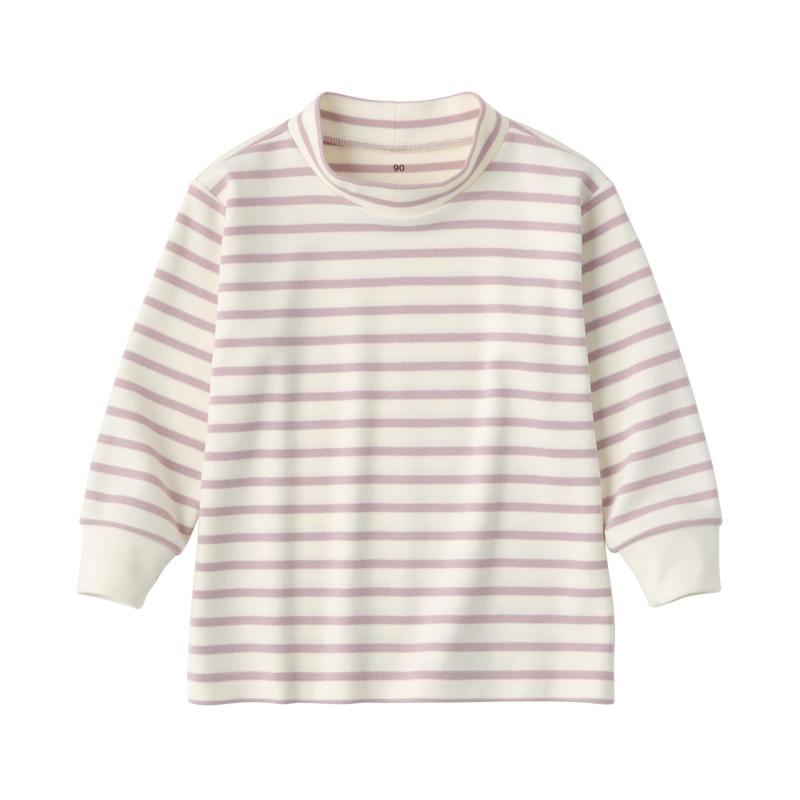 無印良品 ベビー 起毛スムース編みハイネック長袖Tシャツ ユニセックスベビー CC23TA4A スモーキーピンクボーダー ベビー90