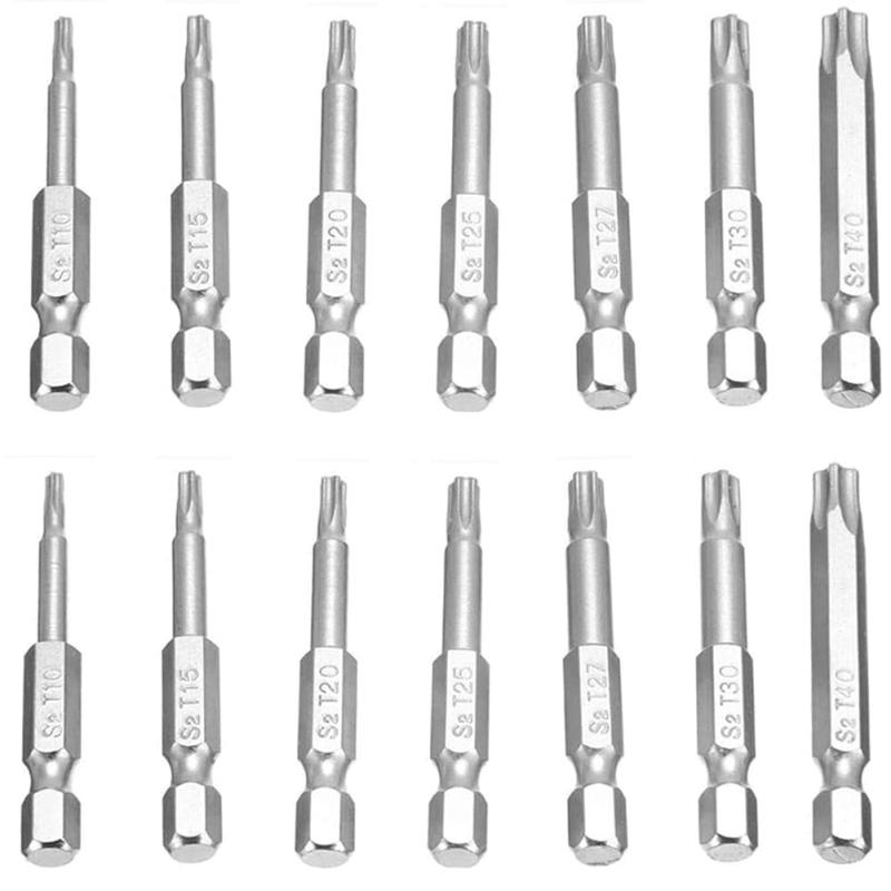 Bestgleトルクス星ネジ用ビット14本組ドライバービットセット磁気 中空トルクス頭50mm 電動ドライバービットS2セキュリティトルクスビット ネジ用ビットセット T10 T15 T20 T25 T27 T30 T40