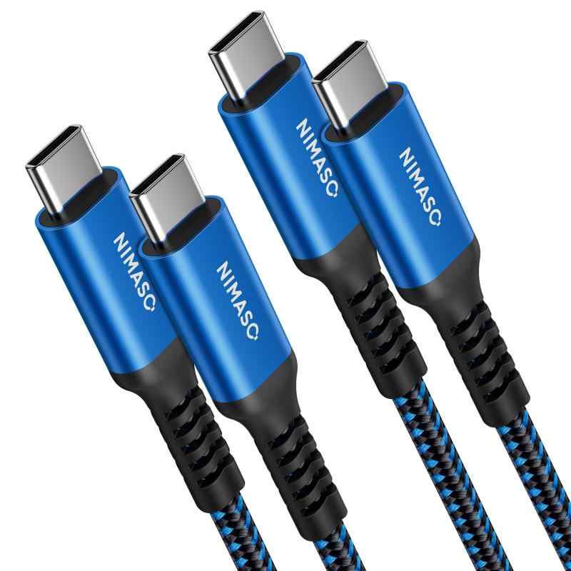 【2本セット】 NIMASO USB-C & Type C ケーブル 【2m+2m ブルー USB C 2.0 PD対応 60W 3A急速充電 高耐久ナイロン編み】 iPhone16シリーズ、iPad、MacBook、Sony等Type-c機種対