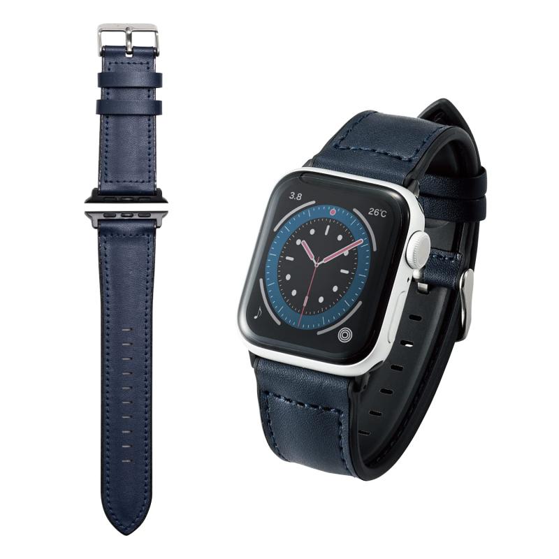 エレコム Apple Watch 40 38mm バンド ソフトレザー ハイブリッド ネイビー AW-40BDLHVNV