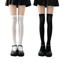 レディース ニーハイソックス 可愛い 滑り止め付き 靴下 ハイソック cosplayや制服用 ロリ系 JK cosplay 通学 美脚ソックス 靴下 (白+黒)