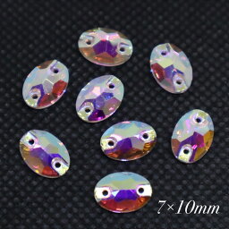 A5ランク　【オーバル型　7×10mm　8粒　CrystalAB】楕円形　ガラスビジュー　ガラスストーン　高輝度ビジュー　ソーオン　ソーオンビジュー　Oval　クリスタルオーロラ　衣装パーツ 縫い付けビジュー ソーオンストーン