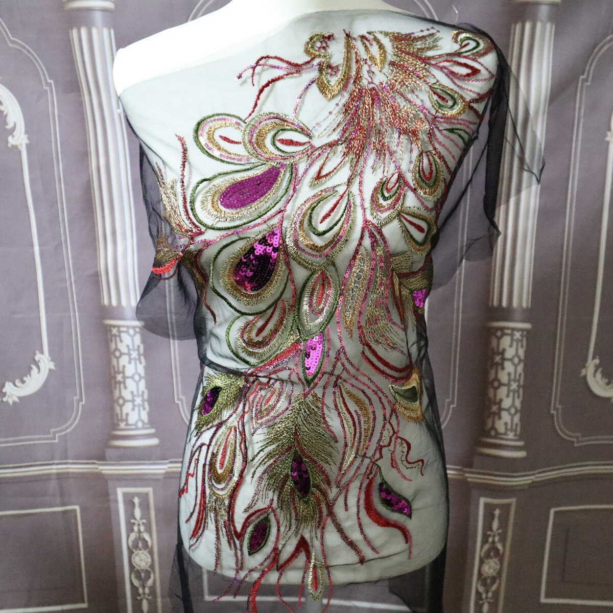 【500-2】　装飾パーツ　モチーフ　刺繍モチーフ　衣装モチーフ　衣装パーツ　　レースモチーフ　スパンコールモチーフ　チュールモチーフ　スパンコール装飾　レオタード　社交ダンス　新体操　バレエ衣装　舞台衣装　ステージ衣装　ダンス衣装　フィギュアスケート衣装