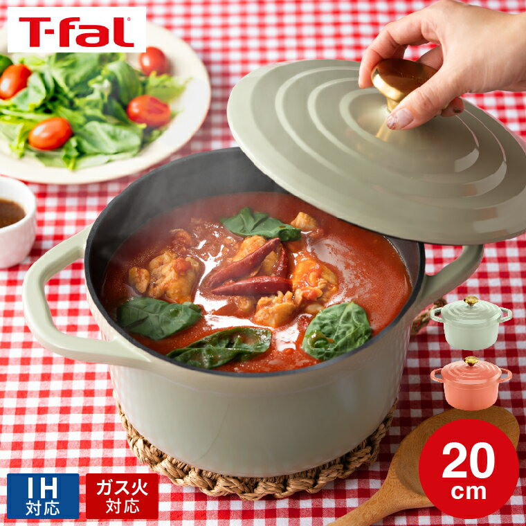 IH対応鍋 【あす楽14時まで対応 】ティファール T-fal キャストライン エアココット IHココット鍋 20cm テラコッタ セージグリーン E26844 E26744 / IH対応 ガス火対応 食洗機対応 両手鍋 鋳物 軽量 アルミキャスト製 煮込み料理 無水料理 オーブン調理 炊飯 2～4人用 t-fal