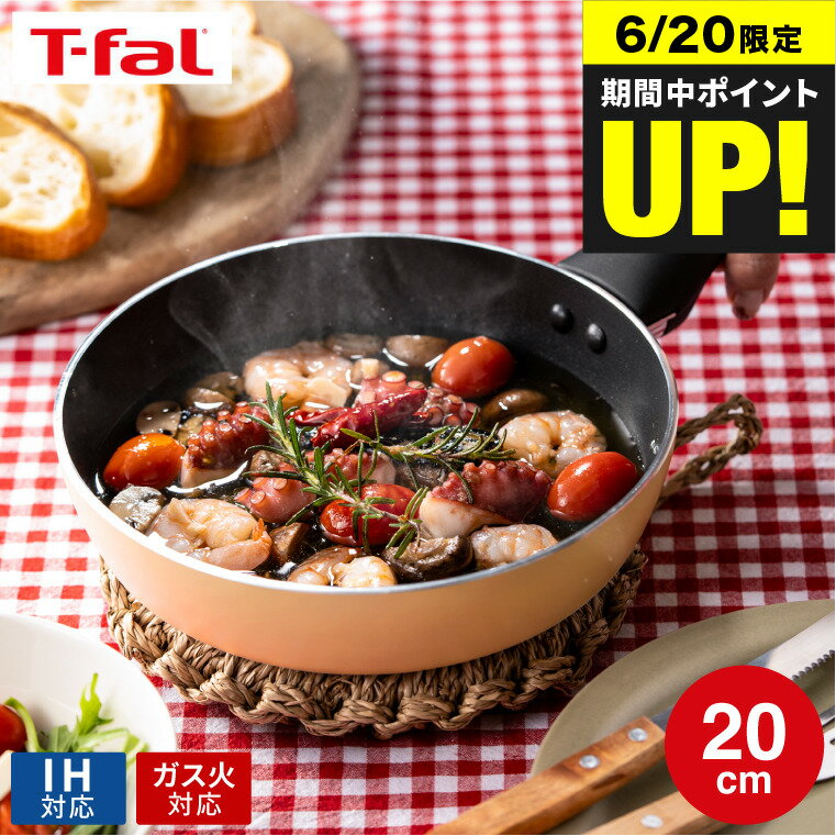 （土・日発送可）送料無料 ティファール T-fal IHチタン・エクセレンス バニラベージュ フライパン 20cm G18202 / IH対応 ガス火対応 食洗機対応 お知らせマーク 長持ち こびりつきにくい 取っ手つきフライパン t-fal tfal JGS 最強配送 dej