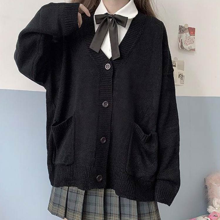 カーディガン 女子 スクールカーディガン 制服 ゆったり Vネック ニット 秋冬 春 綿 無地 スクールセーター JK制服 レディース 前開き 大きいサイズ ニット 学生服 女子高生 高校生 中学生 ベージュ 白 黒