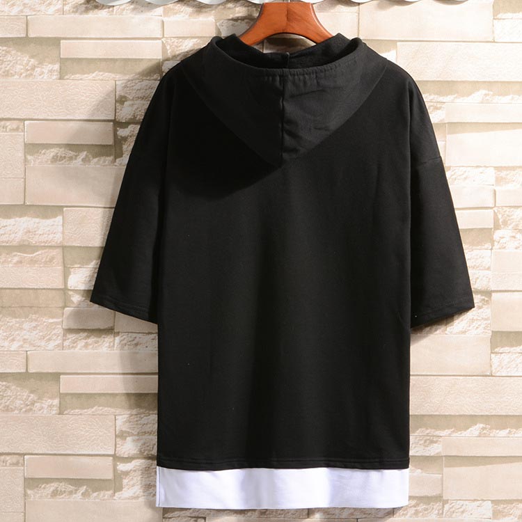 レイヤードTシャツ tシャツ フード付き ドロップショルダー シャツ レイヤード風 重ね着風 パーカー風 フェイクレイヤード ルーズシルエット シンプル おしゃれ 大きいサイズ 夏 全3色