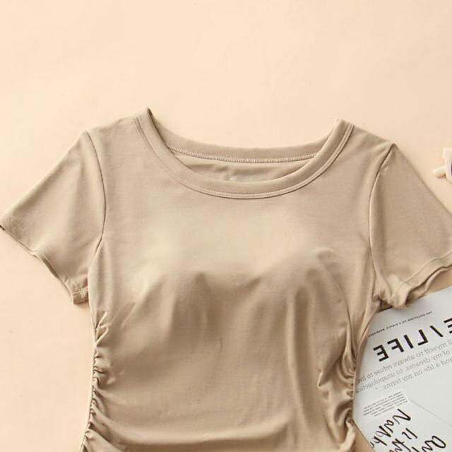 ヨガウェア Tシャツ レディース ショート カップ付き トップス 半袖 ヨガTシャツ ...