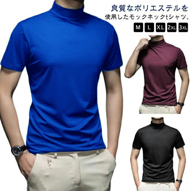 乐天商城 - 2枚組 ティーシャツ メンズ 半袖 Tシャツ スポーツ モックネック ゴルフウェア ゴルフtシャツ ハイネックtシャツ ストレッチ 2枚組 モックネックシャツ メンズtシャツ トップス カットソー 無地 インナー スリム 在宅 スポーツ ビジネス 紳士服 半袖 作業着 父の日