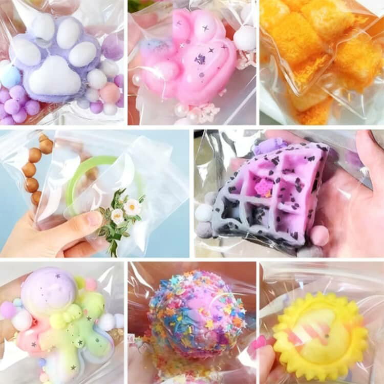 チャック付き クリア 袋 ケース スクイーズレジン用 バッグ 小分け バッグ入り 袋 小物入り 15枚セット スクイーズ にぎにぎ おもちゃ DIY 替え袋 送料無料 18x18cm 15x15cm 13x13cm 10.5x10.8cm bellezzavoce-10010692 ベレザヴォーチェ サンプル画像2