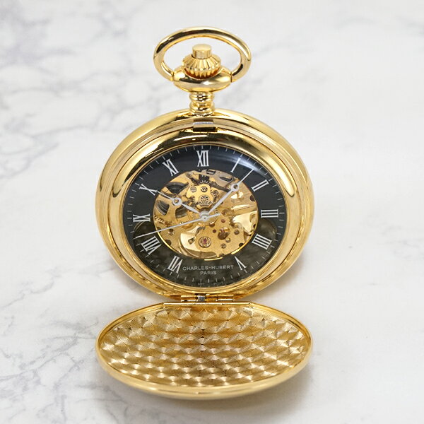 Bell Fieldのチャールズヒューバート CHARLES HUBERT 懐中時計 47mm ダブルハンターケース イエローゴールド/ブラック文字盤 ポケットウォッチ 機械式 手巻き チャールズ ヒューバート DWA-061【国内正規品】｜アングル3
