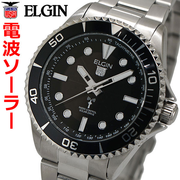 エルジン 腕時計（メンズ） エルジン ELGIN 電波ソーラーウォッチ 腕時計 10気圧防水 太陽電池 メンズ 男性用 ブラック文字盤 FK1427S-BP