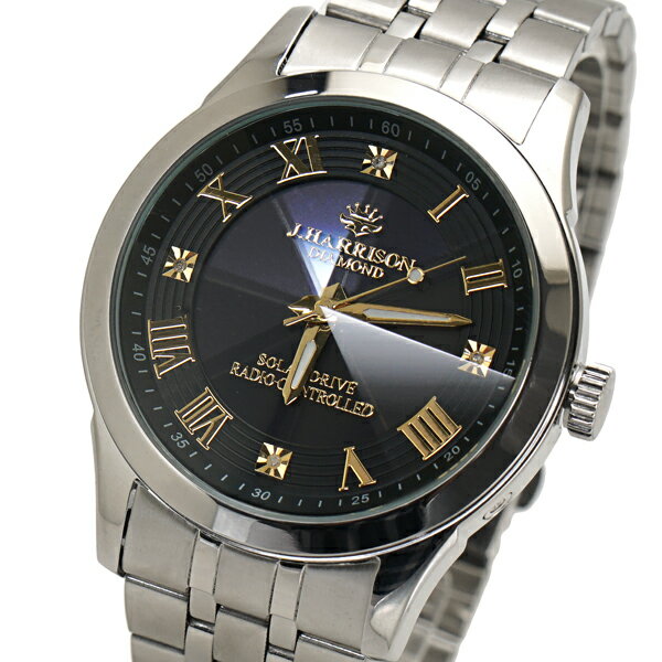 【ジョンハリソン】J.HARRISON ソーラー電波 ペアウォッチ（2本セット）腕時計 天然ダイヤモンド4石付 8面カットクリスタルガラス メンズ ＆ レディース /男性用 女性用 ブラック文字盤 JH-2172MGB JH-2172LGB【1年保証付】