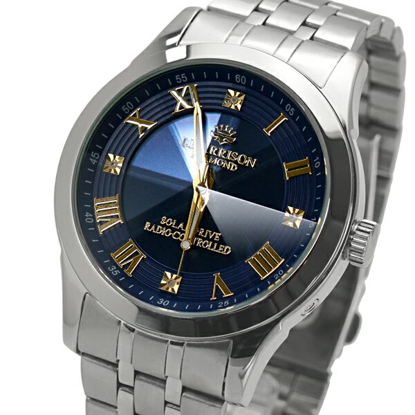 【ジョンハリソン】J.HARRISON ソーラー電波 ペアウォッチ（2本セット）腕時計 天然ダイヤモンド4石付 8面カットクリスタルガラス メンズ ＆ レディース /男性用ネイビー文字盤 女性用ホワイト文字盤 JH-2172MNV JH-2172LGW【1年保証付】