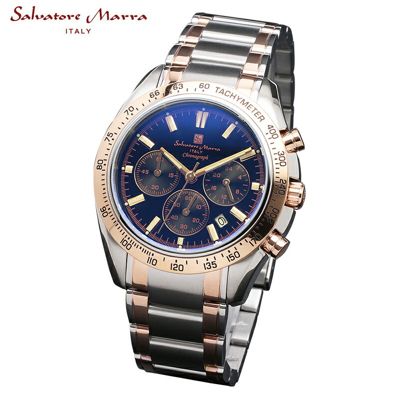 サルバトーレマーラ サルバトーレマーラ SALVATORE MARRA メンズ腕時計 クロノグラフ 10気圧防水 ステンレスベルト カラーガラス ピンクゴールド x ブラック SM18106-SSBKPG