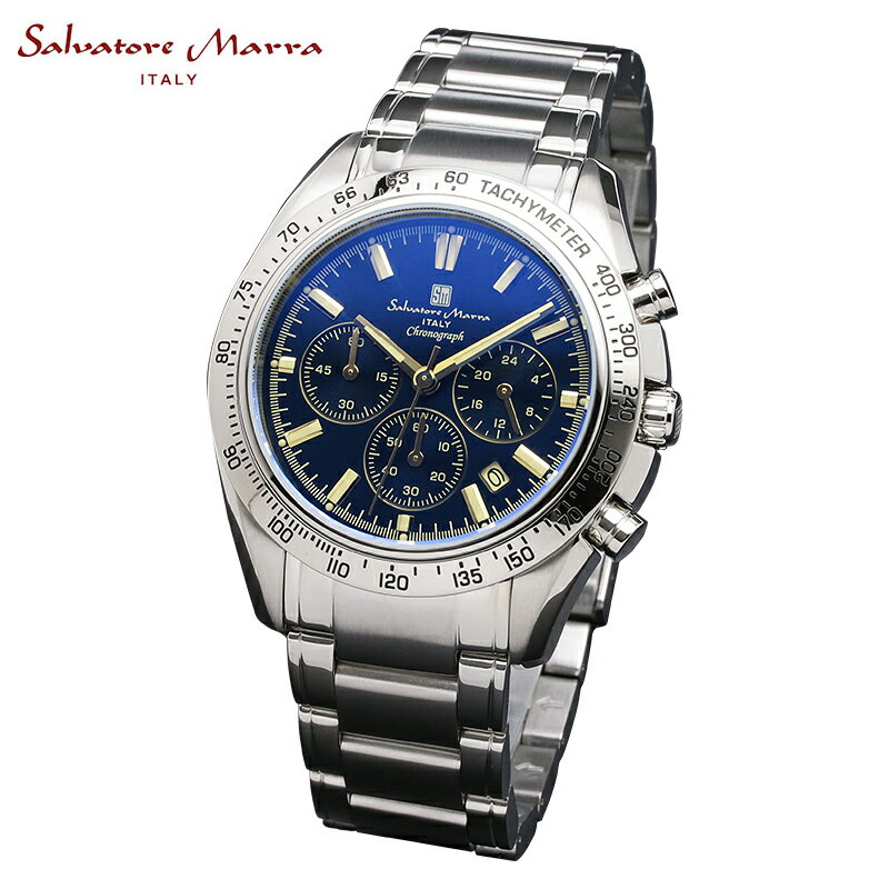 サルバトーレマーラ サルバトーレマーラ SALVATORE MARRA メンズ腕時計 クロノグラフ 10気圧防水 ステンレスベルト カラーガラス シルバー x ブルー SM18106-SSBLSV