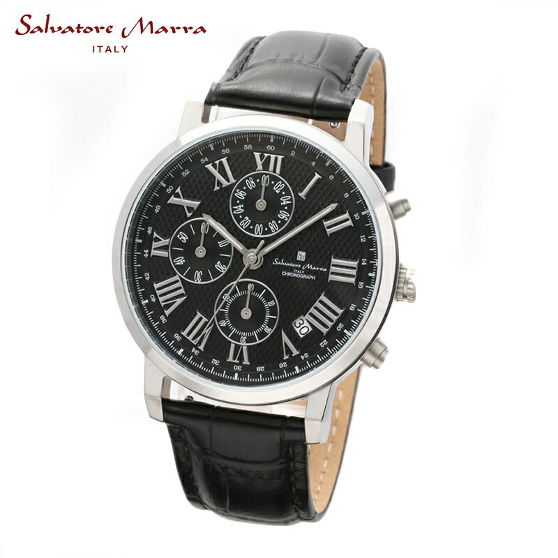 サルバトーレマーラ サルバトーレマーラ SALVATORE MARRA メンズ腕時計 クロノグラフ クロコ型押し牛革レザーベルト ブラック/シルバー x ブラック SM22103-SSBK