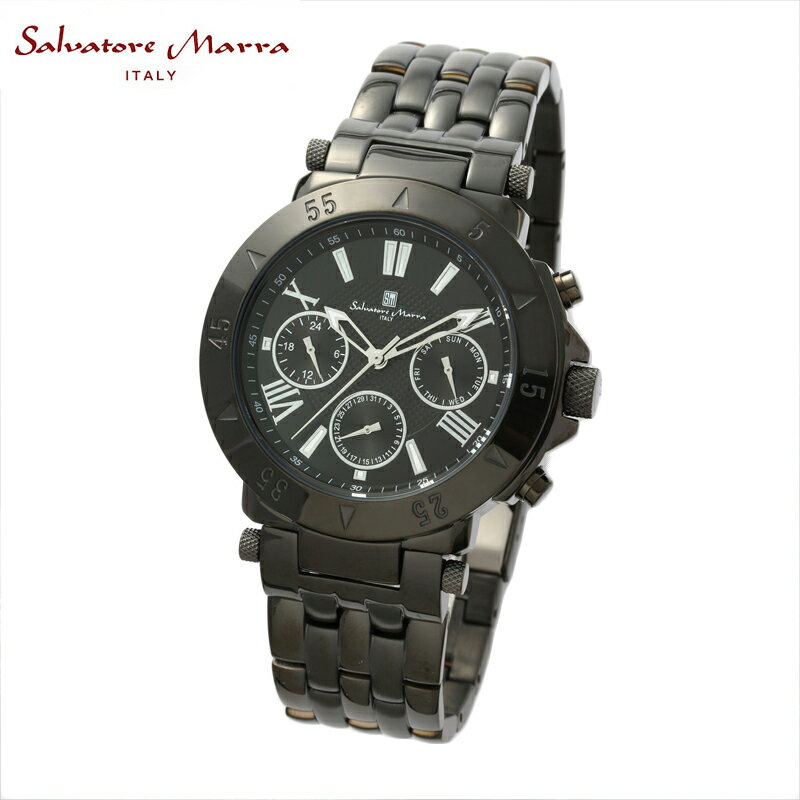 サルバトーレマーラ サルバトーレマーラ SALVATORE MARRA メンズ腕時計 マルチファンクション ステンレスベルト ブラック x ブラック SM22108-BKBK