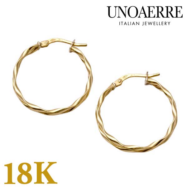 【クリーナープレゼント】UNOAERRE ウノアエレ ピアス 18金 K18YG イエローゴールド フープピアス 両耳用 イタリア製 31776【国内正規品】【新品】